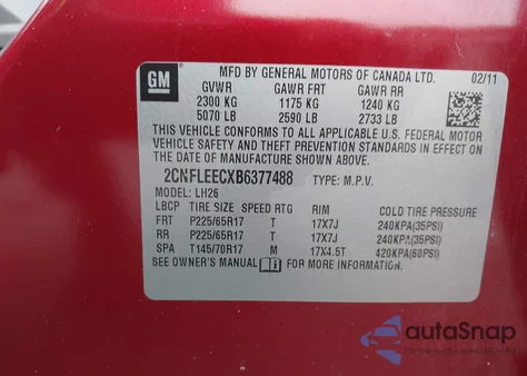 2011 Chevrolet Equinox Lt z USA, uszkodzony, nr VIN 2CNFLEECXB6377488